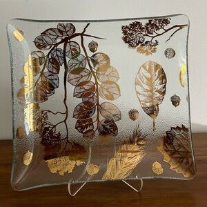 Vintage Gay Fad MCM glass dish with gold design